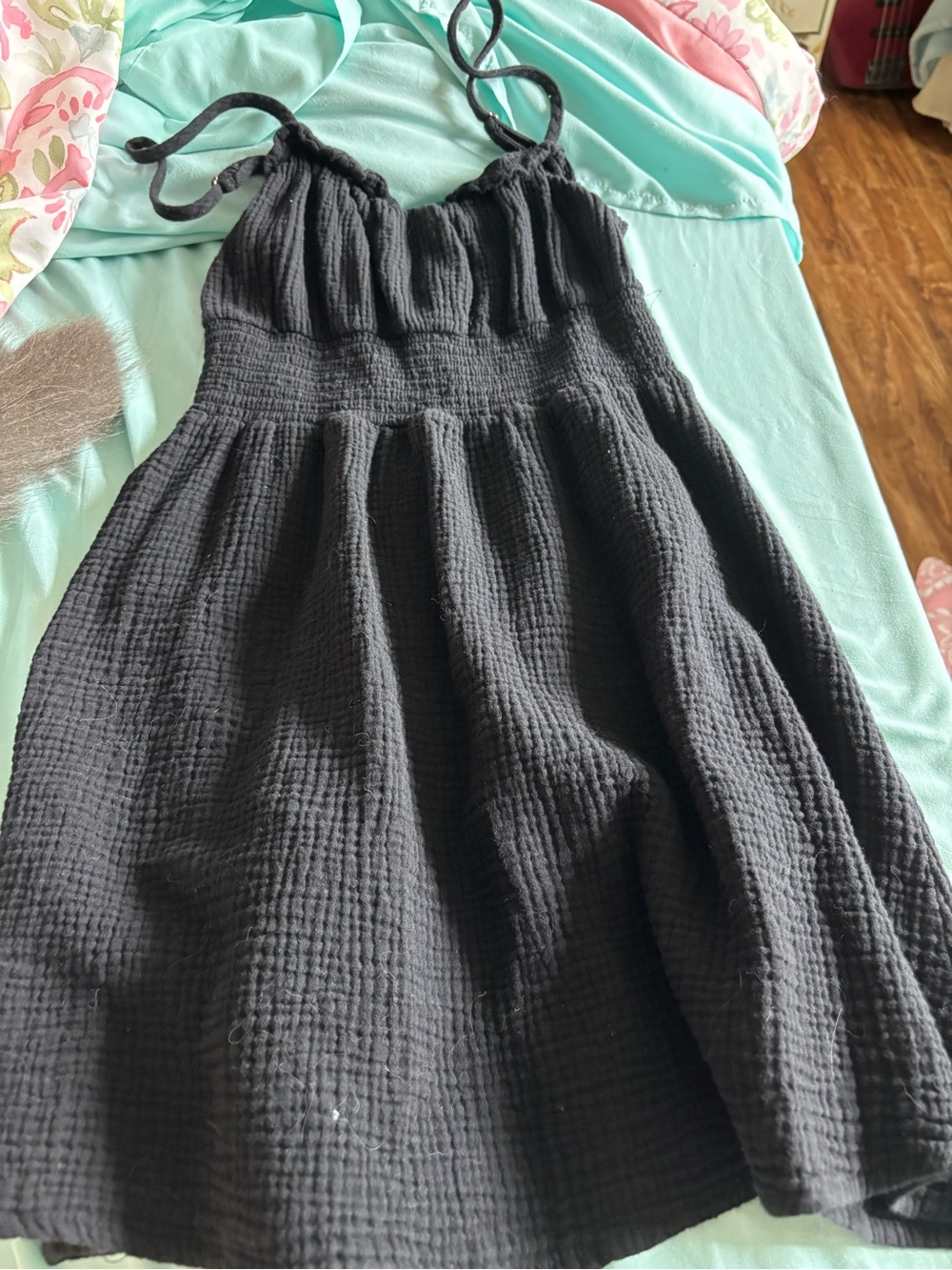 Forever 21 Black Smocked Tie-Shoulder Sundress